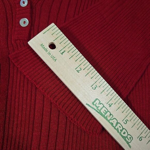 Y2K Layered Sweater Dress Tunic Top SzLg STRETCH Soft Henley Red Preppy 90s VTG - Picture 16 of 16